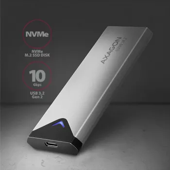 Axagon EEM2-UG2 väline USB-C 10Gbps metallkarp M.2 NVMe SSD-ketastele. Hõbedane