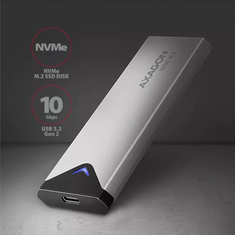 Axagon EEM2-UG2 väline USB-C 10Gbps metallkarp M.2 NVMe SSD-ketastele. Hõbedane