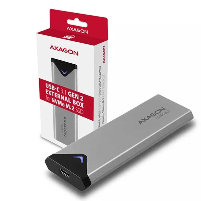 Axagon EEM2-UG2 väline USB-C 10Gbps metallkarp M.2 NVMe SSD-ketastele. Hõbedane