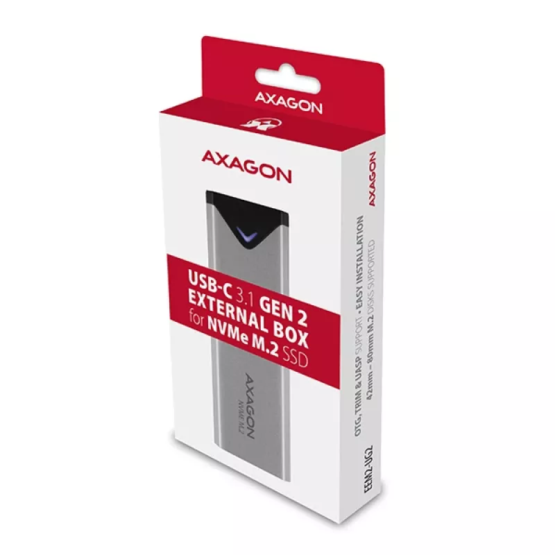Axagon EEM2-UG2 väline USB-C 10Gbps metallkarp M.2 NVMe SSD-ketastele. Hõbedane