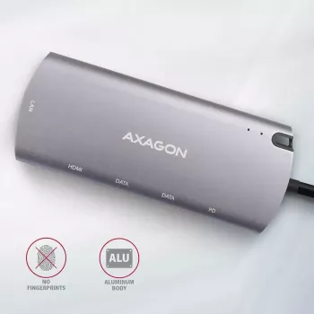 Axagon HMC-6M2 USB 3.2 Gen 1 jaotur, 2x USB-A, HDMI, RJ-45, SATA M.2, PD 100W, USB-C kaabel