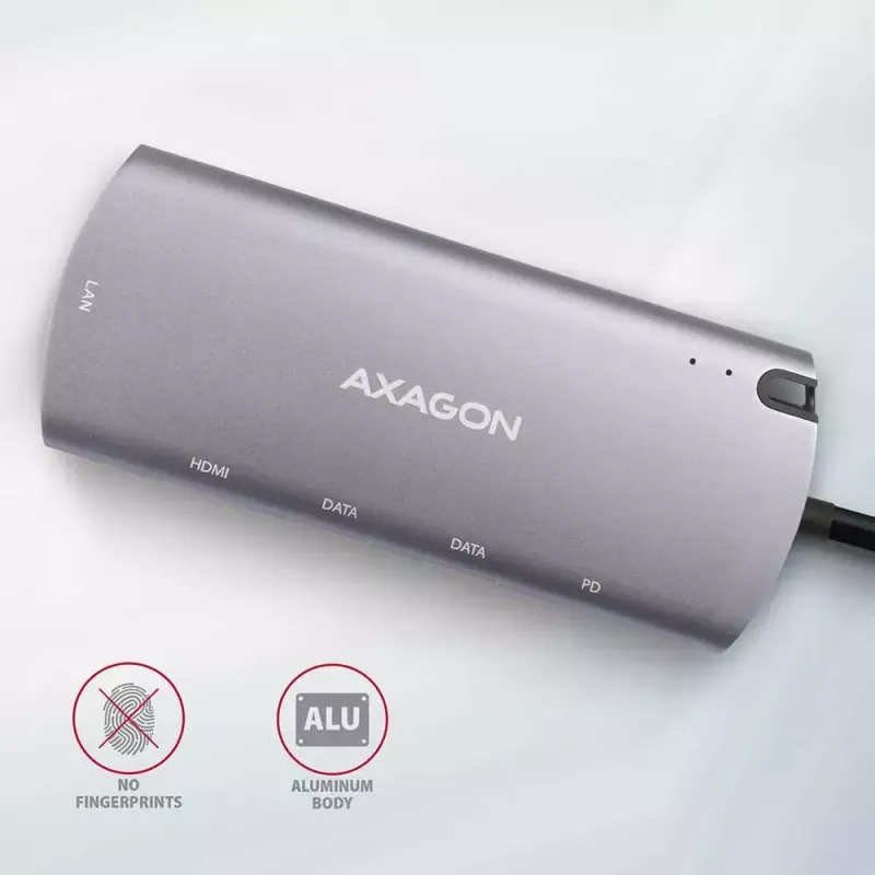 Axagon HMC-6M2 USB 3.2 Gen 1 jaotur, 2x USB-A, HDMI, RJ-45, SATA M.2, PD 100W, USB-C kaabel
