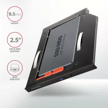 Axagon RSS-CD09 2.5 inch SSD/HDD kassett DVD pesasse 9,5 mm LED ALU liidesekaart/adapter Sisemine SATA