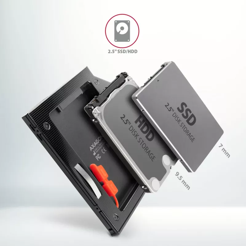 Axagon RSS-CD09 2.5 inch SSD/HDD kassett DVD pesasse 9,5 mm LED ALU liidesekaart/adapter Sisemine SATA
