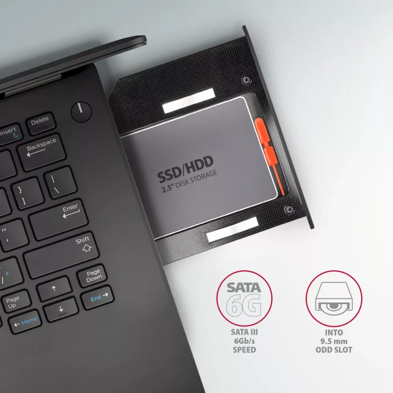 Axagon RSS-CD09 2.5 inch SSD/HDD kassett DVD pesasse 9,5 mm LED ALU liidesekaart/adapter Sisemine SATA