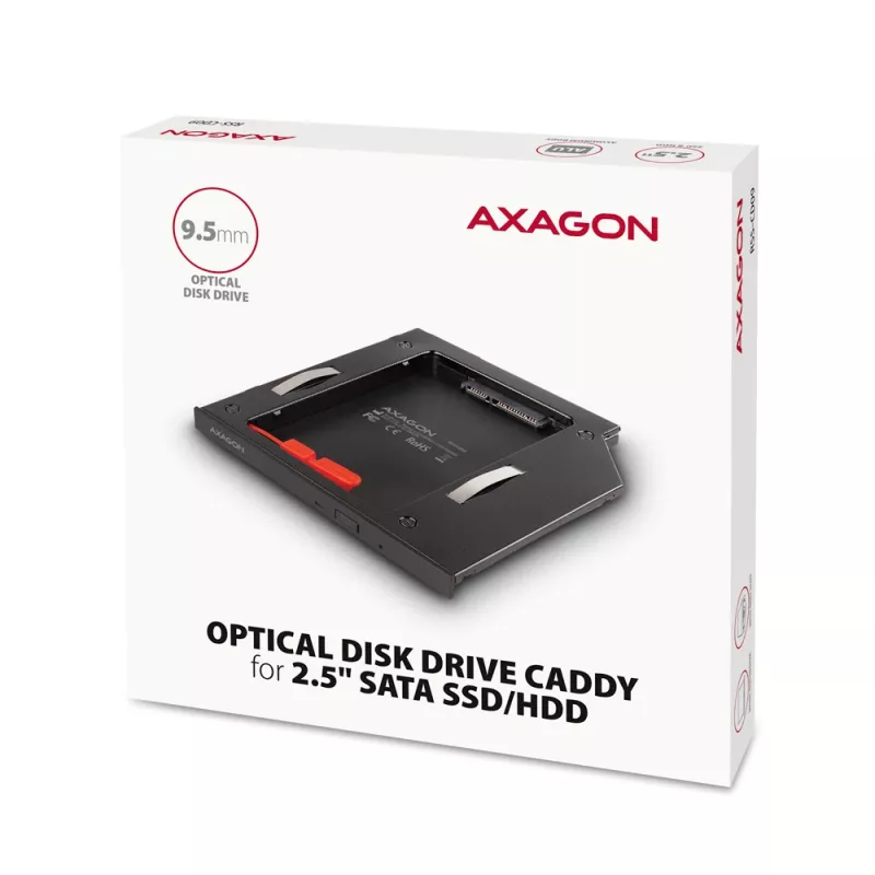 Axagon RSS-CD09 2.5 inch SSD/HDD kassett DVD pesasse 9,5 mm LED ALU liidesekaart/adapter Sisemine SATA
