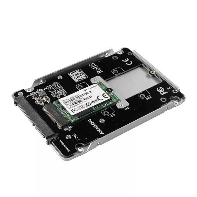 Axagon RSS-M2SD SATA - M.2 SATA SSD, sisemine 2,5-tolline ALU korpus, hõbedane
