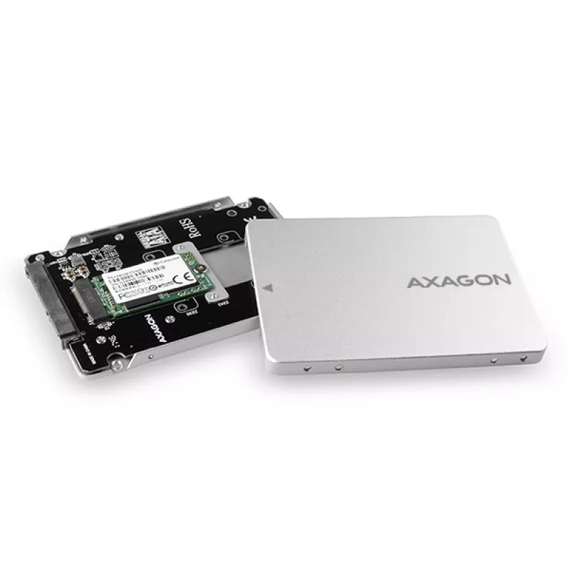 Axagon RSS-M2SD SATA - M.2 SATA SSD, sisemine 2,5-tolline ALU korpus, hõbedane