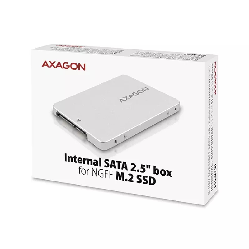 Axagon RSS-M2SD SATA - M.2 SATA SSD, sisemine 2,5-tolline ALU korpus, hõbedane