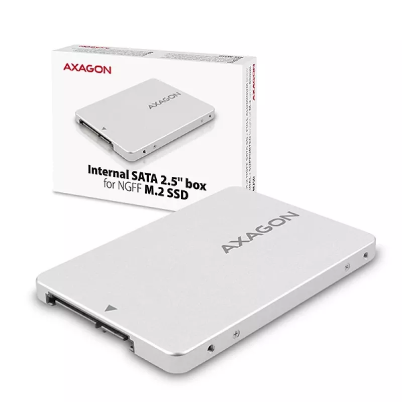 Axagon RSS-M2SD SATA - M.2 SATA SSD, sisemine 2,5-tolline ALU korpus, hõbedane