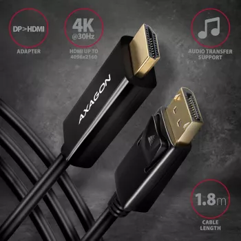 Axagon RVD-HI14C2 DisplayPort -> HDMI 1.4 kaabel 1,8 m, 4K/30Hz