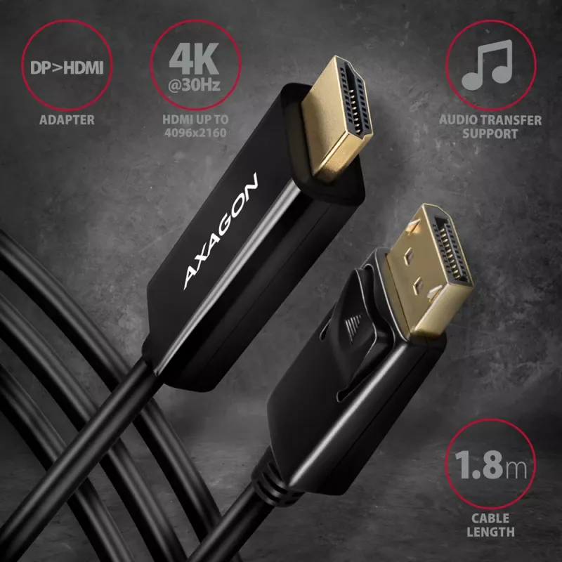 Axagon RVD-HI14C2 DisplayPort -> HDMI 1.4 kaabel 1,8 m, 4K/30Hz