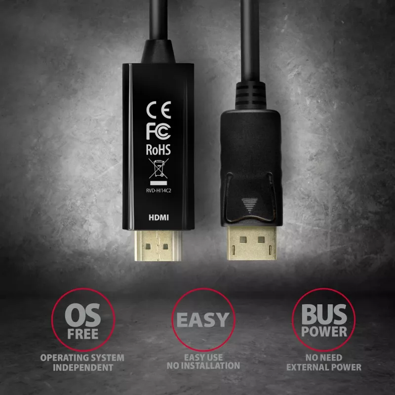 Axagon RVD-HI14C2 DisplayPort -> HDMI 1.4 kaabel 1,8 m, 4K/30Hz