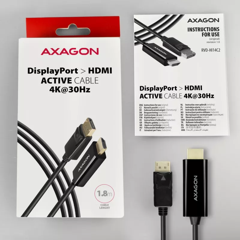 Axagon RVD-HI14C2 DisplayPort -> HDMI 1.4 kaabel 1,8 m, 4K/30Hz