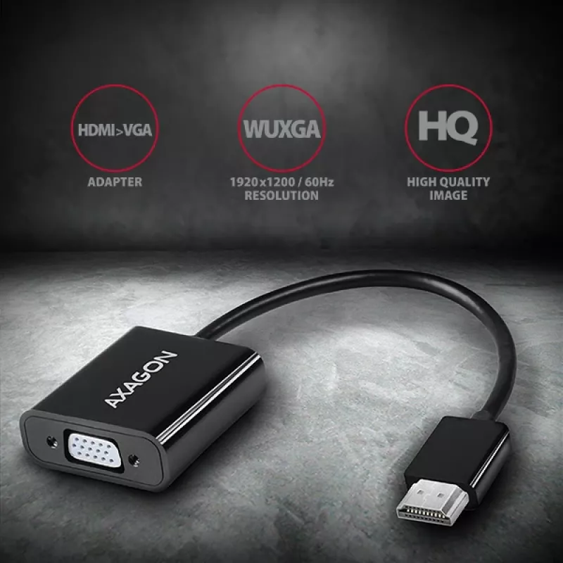 Axagon RVH-VGAN HDMI -> VGA adapter FullHD, 1920x1200, heli VÄLJUND, toite SISEND