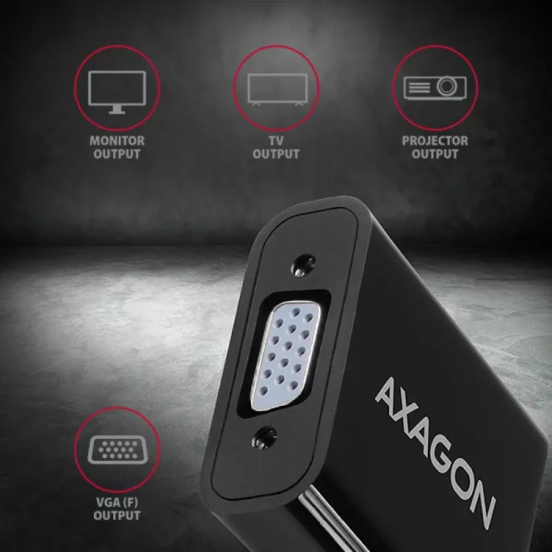 Axagon RVH-VGAN HDMI -> VGA adapter FullHD, 1920x1200, heli VÄLJUND, toite SISEND