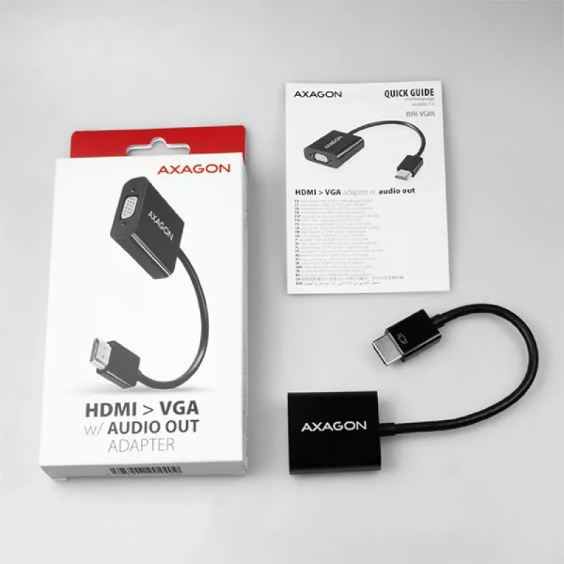 Axagon RVH-VGAN HDMI -> VGA adapter FullHD, 1920x1200, heli VÄLJUND, toite SISEND