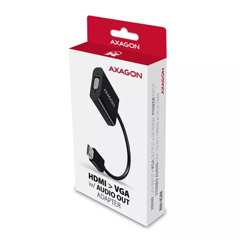 Axagon RVH-VGAN HDMI -> VGA adapter FullHD, 1920x1200, heli VÄLJUND, toite SISEND