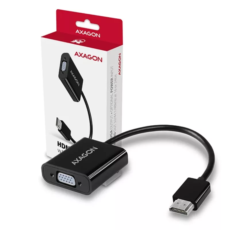 Axagon RVH-VGAN HDMI -> VGA adapter FullHD, 1920x1200, heli VÄLJUND, toite SISEND