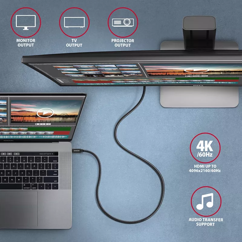Axagon BUCM32-CM10AB SPEED+ USB-C USB 20Gbps/100W kaabel 1 m