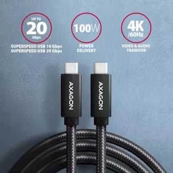 Axagon BUCM32-CM20AB SPEED+ USB-C USB 20Gbps/100W kaabel 2 m