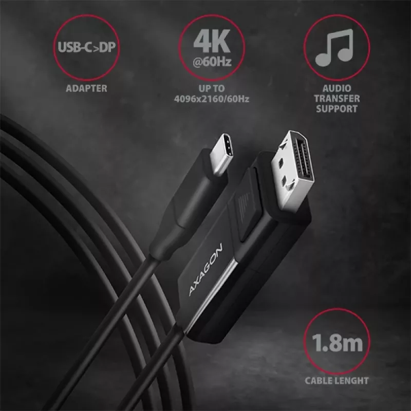 Axagon RVC-DPC USB-C -> DisplayPort kaabel 1,8 m 4K/60Hz