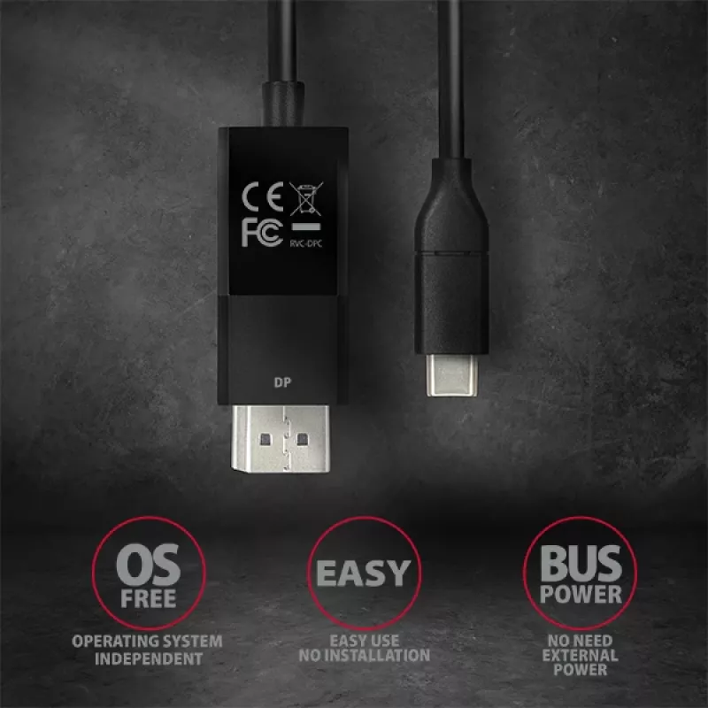 Axagon RVC-DPC USB-C -> DisplayPort kaabel 1,8 m 4K/60Hz