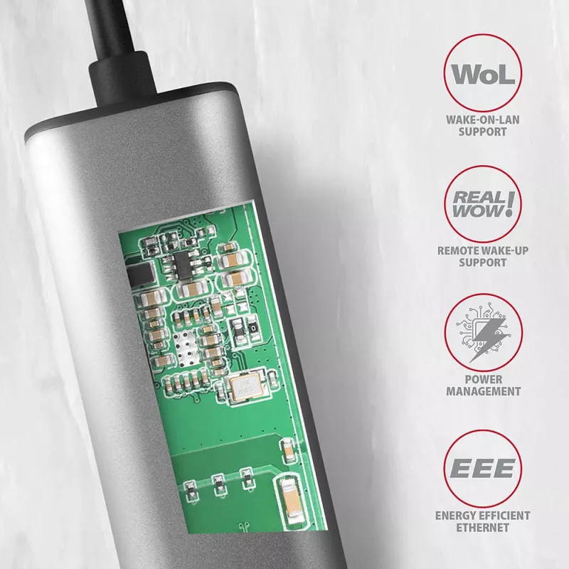2,5 Gigabit Etherneti adapter AXAGON ADE-25R — USB Type-C, 10/100/1000/2500 Mbit, 5000 Mbit/s, alumiinium, hall