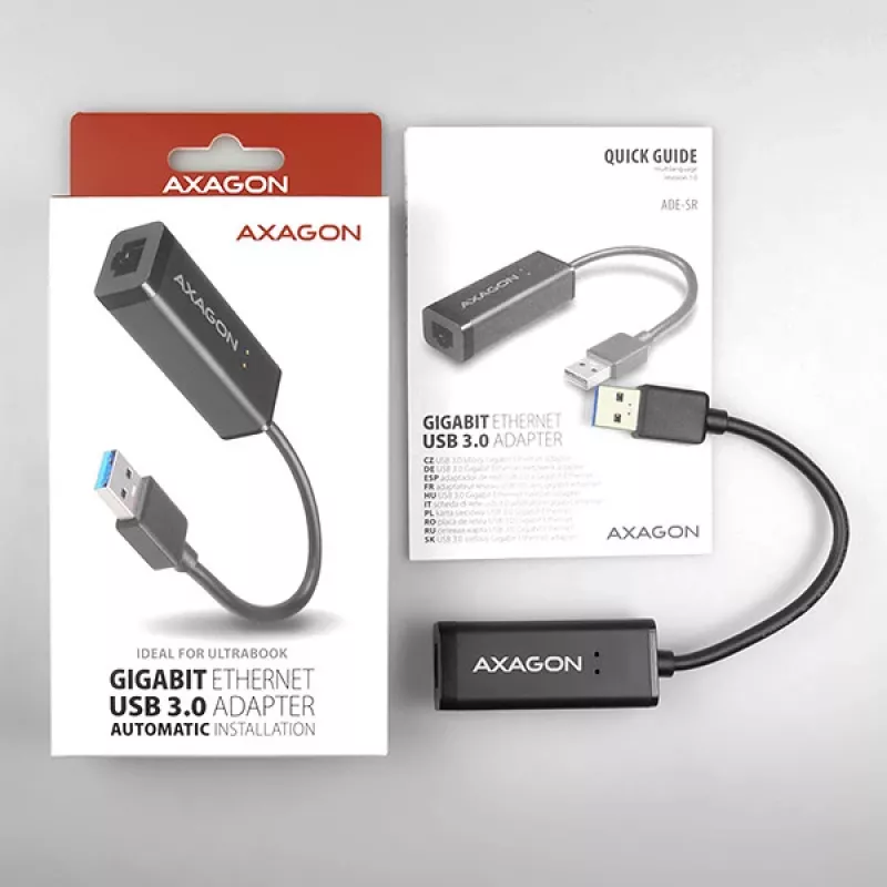 Axagon ADE-SR USB-A gigabit Etherneti adapter, juhtmega, USB, Ethernet, 1000 Mbit/s, must