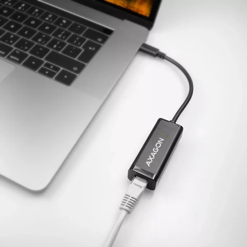 Axagon ADE-SRC USB-C gigabit Etherneti adapter, juhtmega, USB Type-C, Ethernet, 1000 Mbit/s, must