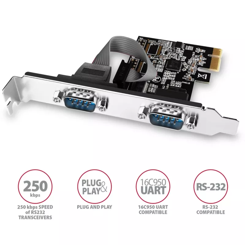 Axagon PCEA-S2N PCIe - 2 jadaportiga 250 kbps adapter SP ja LP-ga