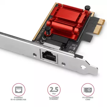 Axagon PCEE-G25 PCIe - 2.5 Gigabit Ethernet adapter Realtek 8125, PXE, koos SP ja LP kronsteiniga