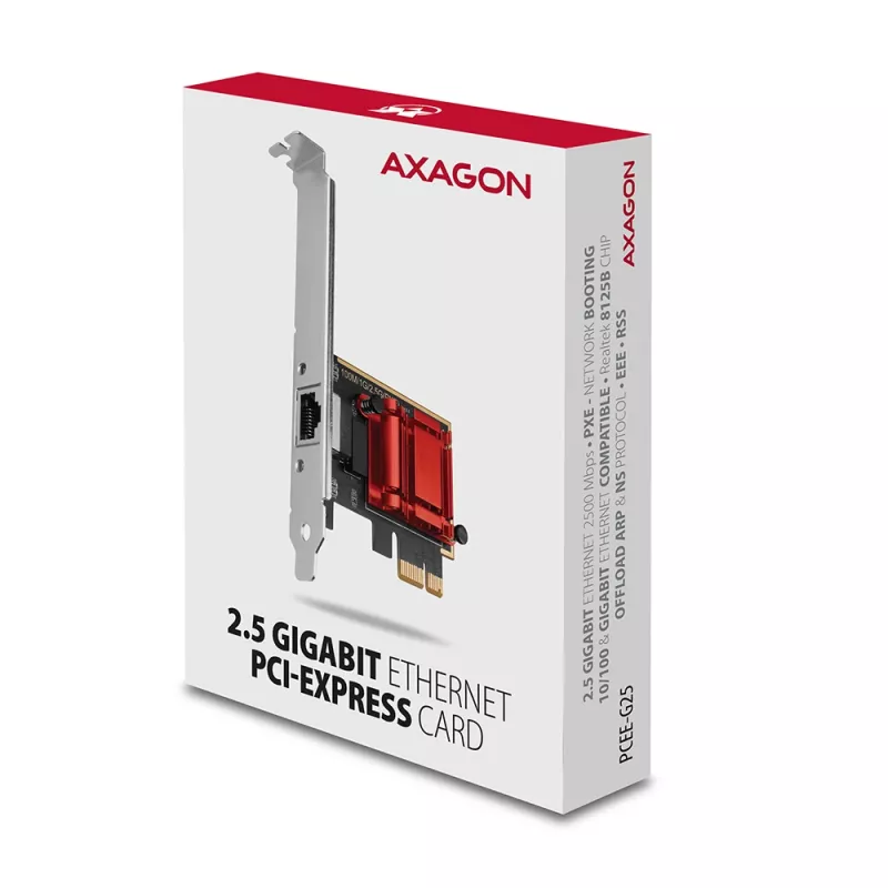 Axagon PCEE-G25 PCIe - 2.5 Gigabit Ethernet adapter Realtek 8125, PXE, koos SP ja LP kronsteiniga