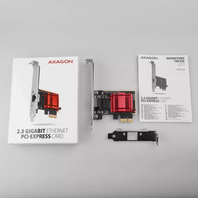 Axagon PCEE-G25 PCIe - 2.5 Gigabit Ethernet adapter Realtek 8125, PXE, koos SP ja LP kronsteiniga