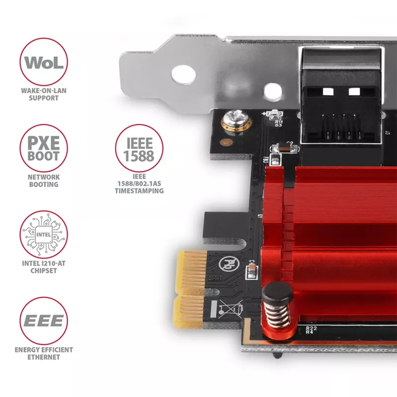 Sisemine võrgukaart AXAGON PCEE-GIX — PCI Express, Ethernet, 5000 Mbit/s, IEEE 802.3/802.3ab/802.3u