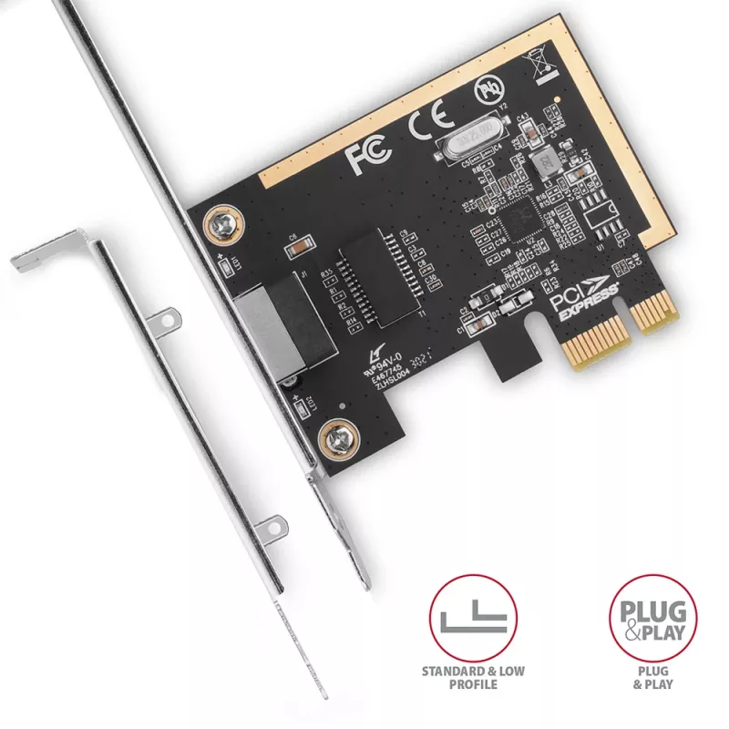 Axagon PCEE-GRF PCIe - Gigabit Ethernet adapter Realtek 8111F koos standardse ja madala profiiliga kronsteiniga