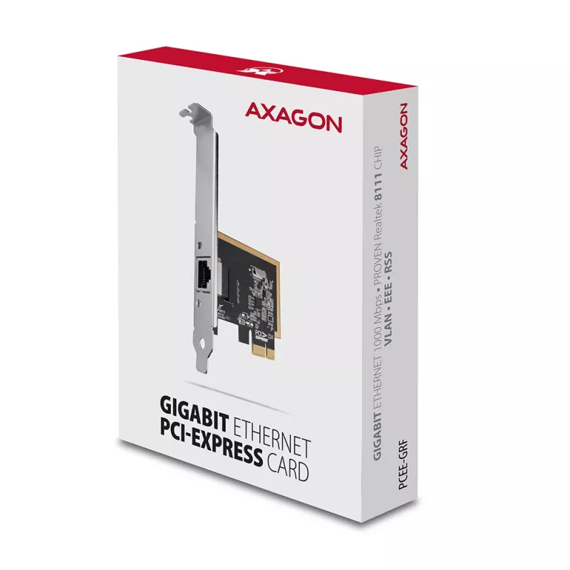 Axagon PCEE-GRF PCIe - Gigabit Ethernet adapter Realtek 8111F koos standardse ja madala profiiliga kronsteiniga