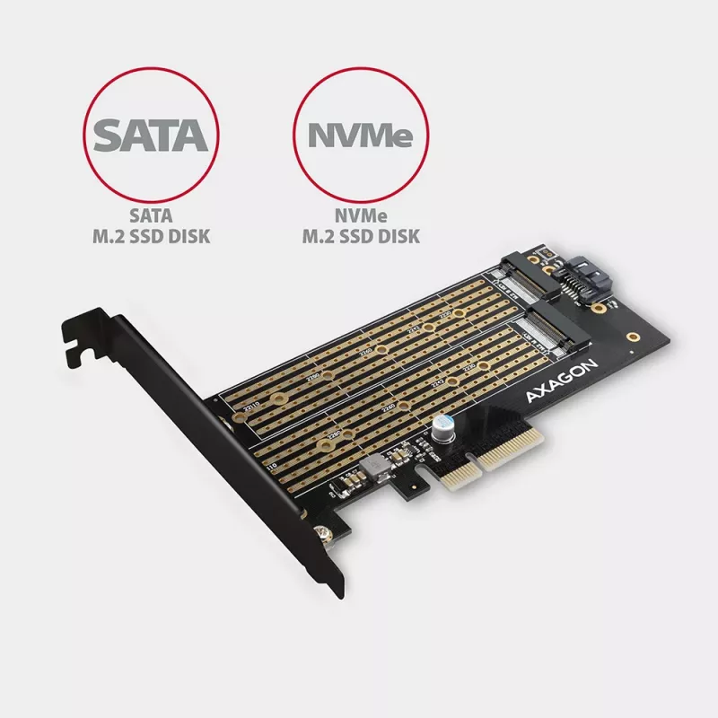 Axagon PCEM2-D PCIe x4 - M.2 NVMe M-võti + SATA B-võti pesa adapter koos SP ja LP-ga