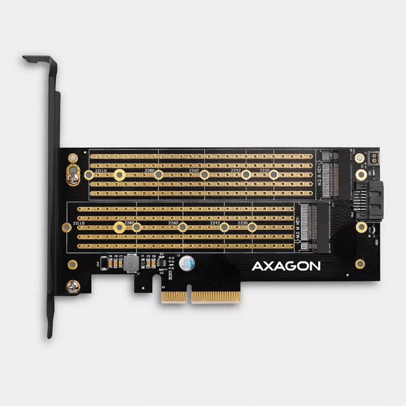 Axagon PCEM2-D PCIe x4 - M.2 NVMe M-võti + SATA B-võti pesa adapter koos SP ja LP-ga