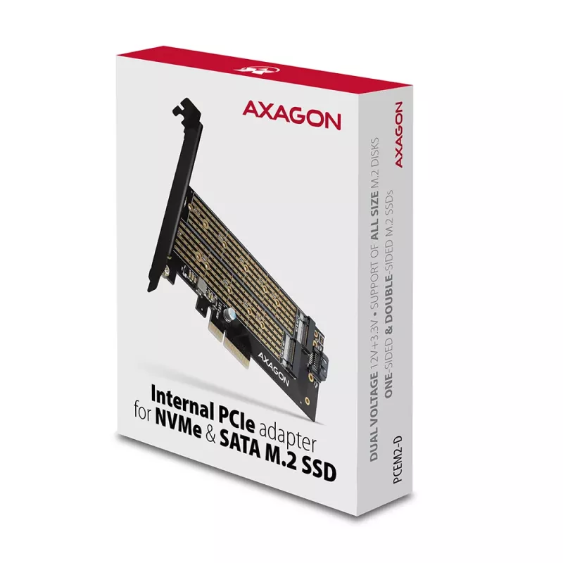 Axagon PCEM2-D PCIe x4 - M.2 NVMe M-võti + SATA B-võti pesa adapter koos SP ja LP-ga