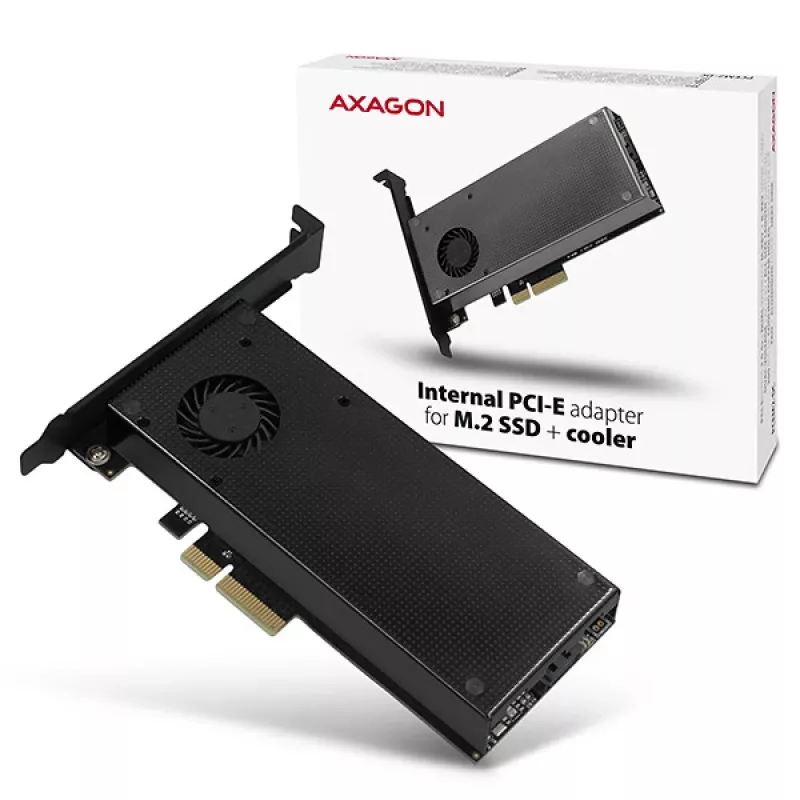 Axagon PCEM2-DC PCIe x4 - M.2 NVMe M-võti + SATA B-võti pesa adapter jahutiga, SP ja LP