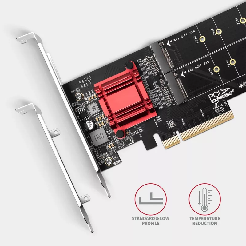 Axagon PCEM2-ND PCIe x8 - kahe M.2 NVMe M-võtmega pesa adapter, RAID, andmelüliti, koos SP ja LP