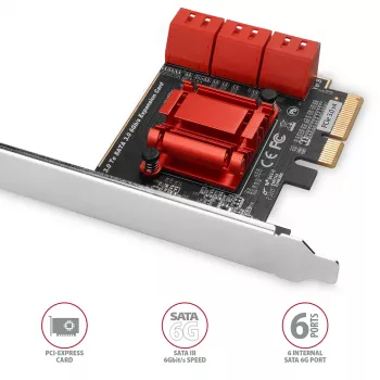 Liidesekaart AXAGON PCES-SA6 — PCIe SATA-le (ASM1166), 6 Gbit/s, täiskõrgus/madalprofiil, sisemine