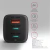 Axagon ACU-DPQ65 GaN seinadapter 65W, 3x port (USB-A + kahekordne USB-C), PD3.0/QC4+/PPS/Apple