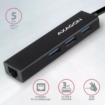 Axagon HMA-GL3A Multiport-Hub USB 3.0 Tüüp A Gbit-LAN 3x USB-A microSD Juhtmega USB 3.2 Gen 1 (3.1 Gen 1) Type-A Must