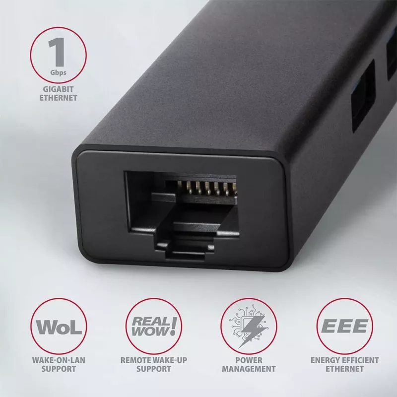 Axagon HMA-GL3A Multiport-Hub USB 3.0 Tüüp A Gbit-LAN 3x USB-A microSD Juhtmega USB 3.2 Gen 1 (3.1 Gen 1) Type-A Must