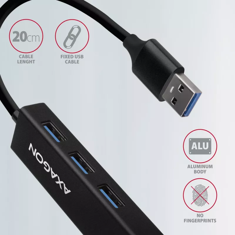 Axagon HMA-GL3A Multiport-Hub USB 3.0 Tüüp A Gbit-LAN 3x USB-A microSD Juhtmega USB 3.2 Gen 1 (3.1 Gen 1) Type-A Must