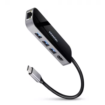 Axagon HMC-6GL USB 3.2 Gen 1 jaotur, 3x USB-A, HDMI 4k/30Hz, RJ-45, PD 100W, 20 cm USB-C kaabel