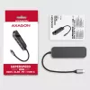 Axagon HMC-6GL USB 3.2 Gen 1 jaotur, 3x USB-A, HDMI 4k/30Hz, RJ-45, PD 100W, 20 cm USB-C kaabel