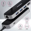 Axagon HMC-6GL USB 3.2 Gen 1 jaotur, 3x USB-A, HDMI 4k/30Hz, RJ-45, PD 100W, 20 cm USB-C kaabel
